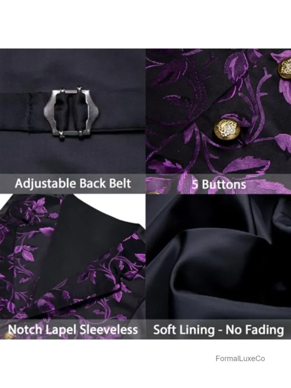 Mens Silk 5Pc Suit Vest Set w/ Tie Pocket Square Cufflinks